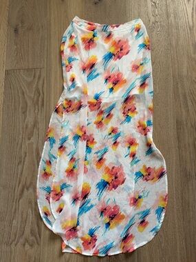 Women’s Floral Print Lightweight Skirt- White with Pink, Blue & Yellow